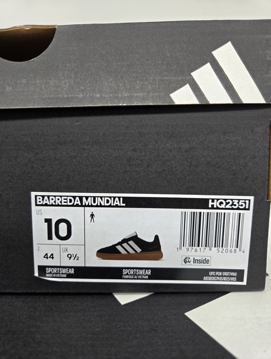 adidas Men\'s Barreda Mundial HQ2351 Black White Gum Shoes Size 10 New main image 2